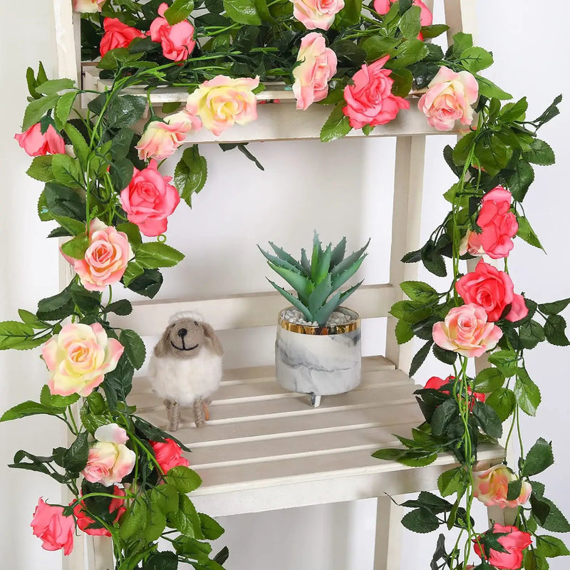 JUSTOYOU Artificial Rose Garland Vines Pink Flowers Hanging Silk Rose Vine for Wedding Home Office Arch Arrangement Decoration 7.6FT(2PCS) by GreenHaven Gardens