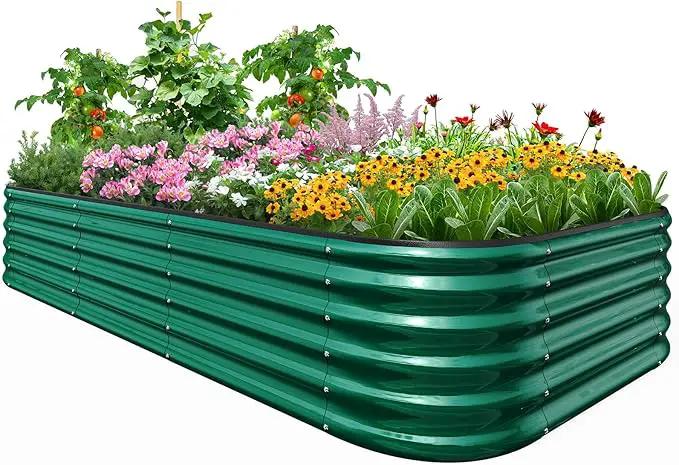 Quictent Galvanized Raised Garden Bed Kit, 8x4x1.5 ft Oval Metal Planter Box Tall for Vegetables Outdoor Backyard, Rubber Strip Edging Included (Dark Green) by GreenHaven Gardens