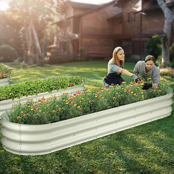 Raised Garden Bed Kit, 8x2x1 ft Galvanized Planter Box Outdoor, Oval Large Metal Raised Beds for Gardening Vegetables Flower Herb (Pearl White) by GreenHaven Gardens