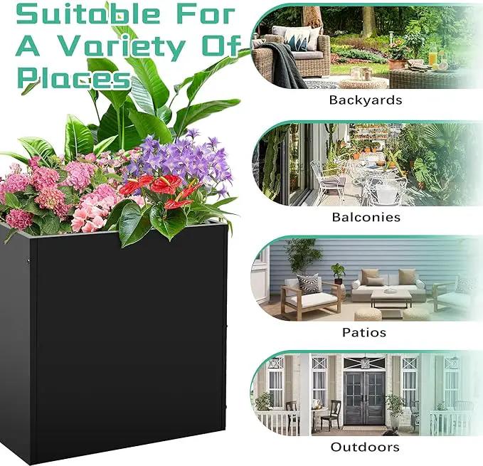 Metal Rectangular Planter Box, Small Planter Boxes Outdoor, 18''L x 18''W x 20''H Heavy Duty Plant Box with Removable Insert Shelf, 3 Tier Adjustable Height Tall Garden Planter for Plants, Flowers by GreenHaven Gardens
