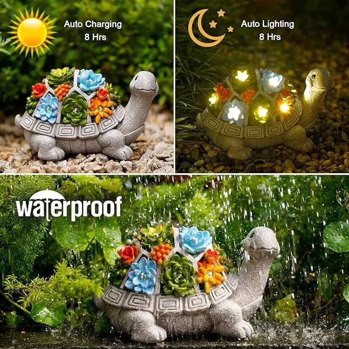 Nacome Solar Garden Outdoor Statues Turtle with Succulent and 7 LED Lights - Lawn Decor Tortoise Statue for Patio, Balcony, Yard Ornament - Unique Housewarming Gifts by GreenHaven Gardens