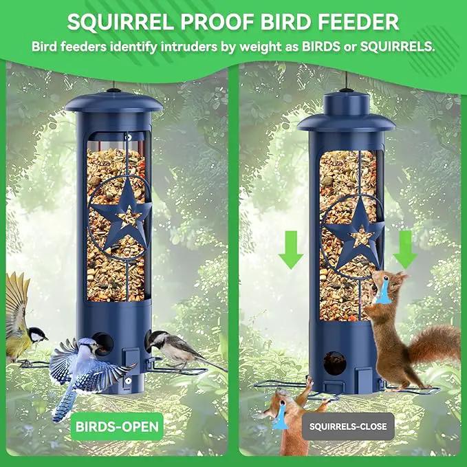 Squirrel Proof Bird Feeders for Outdoors Hanging, Metal Squirrel Proof Bird Feeder with Gravity Protection, 3LB Large Capacity Wild Bird Feeders for Outside Finch, Cardinal, Blue Jay (Blue) by GreenHaven Gardens