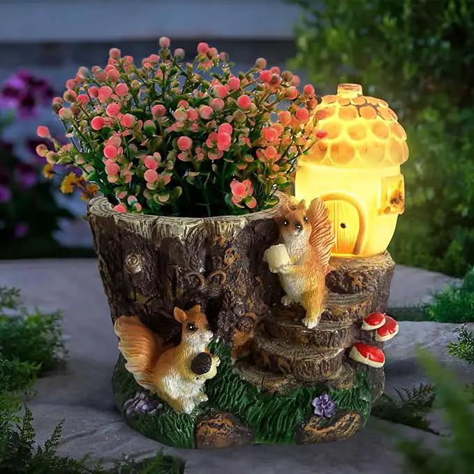 Solar Garden Statue Squirrel Decor,Flower Pots Planters Pots for Succulent,Outdoor Garden Sculpture for Patio Balcony Yard Lawn Decor,Unique Gift for Dad Mom Grandma by GreenHaven Gardens