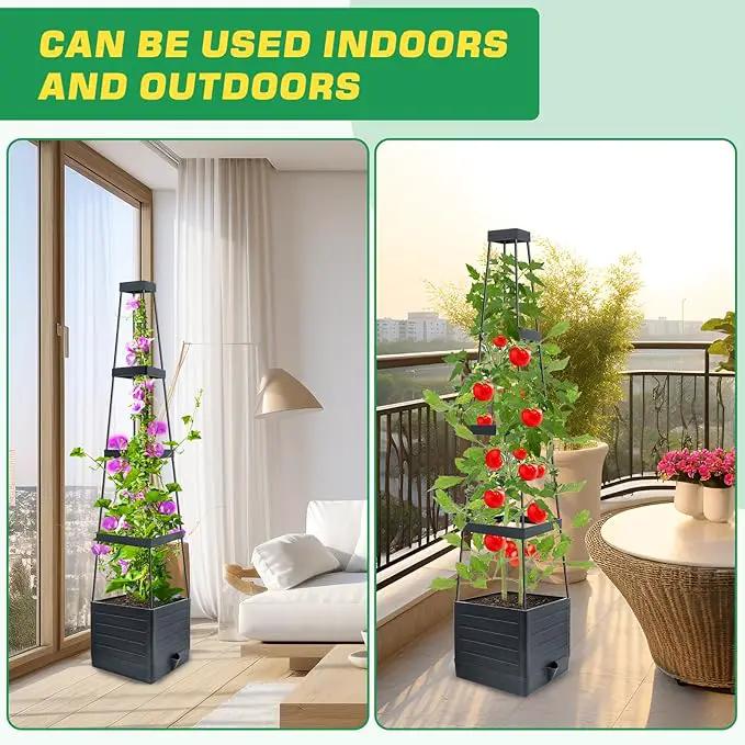 1Pack Raised Garden Bed Planter Box with Trellis, 57" Self-Watering Tomato Cage Planters for Climbing Plants Vegetable Vine Flowers Outdoor & Indoor (57x9.8x9.8IN) by GreenHaven Gardens