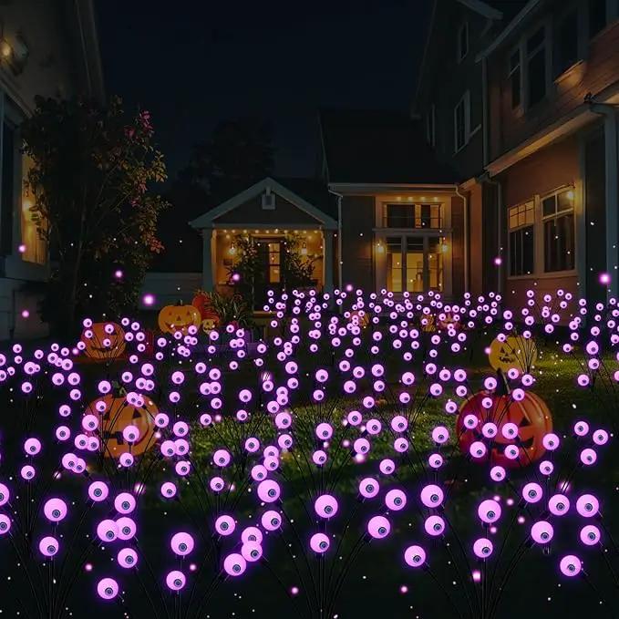 Halloween Decorations Outdoor Solar Scary Eyeball Lights, 2-Pack 16 LED Halloween Decor Solar Garden Lights, Waterproof Halloween Yard Decorations Swaying Halloween Pathway lights for Patio Lawn Party