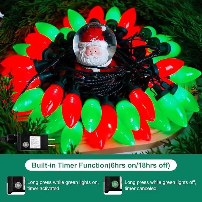 C9 Bulbs Classic Christmas Lights - 50 LED 32ft Strawberry String Light Red&Green - Extendable 8 Modes Funtion with Timer Fairy Lighting for Outdoor, Indoor, Party, Home, Tree Decorations by GreenHaven Gardens
