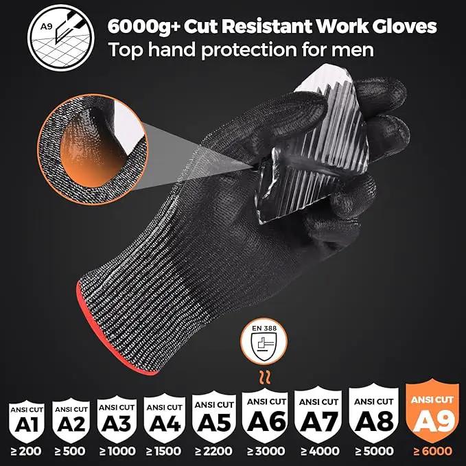 Donfri A9 Cut Resistant Work Gloves for Men - Steel + HPPE Hybrid Safety Gloves for Men, ANSI Cut Level 9 Protection Flexible for Metal Glass Wood Construction Fishing by GreenHaven Gardens