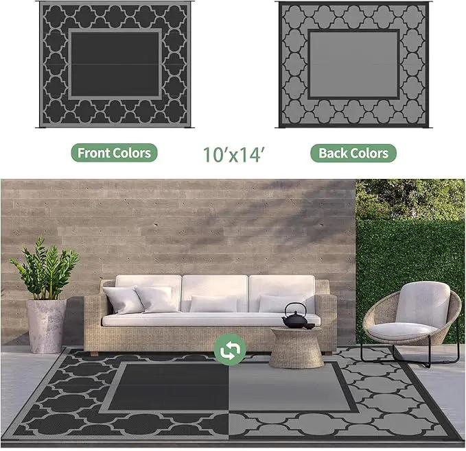 GENIMO 10 ' x 14 ' Outdoor Rug Waterproof for Patio Decor, Foldable Reversible Plastic Straw Area Rugs Mat for Camper, Outside Carpet for Rv, Deck, Porch, Picnic, Beach, Balcony, Black & Grey by GreenHaven Gardens
