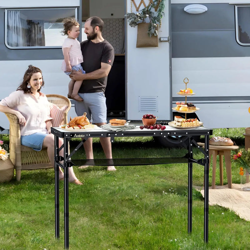 Folding Camping Table, Aluminum Small Folding Table 3 Adjustable Height Max 27.5", Portable Table with Carry Handle, Lightweight, for Outdoor Indoor Travel Camping Picnic BBQ, 34.6" x 15.7" by GreenHaven Gardens