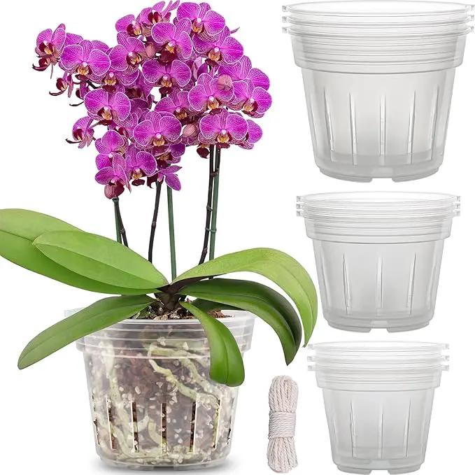 Orchid Pot, 9 Pack Orchid Pots with Holes, 3 Each of 4.8, 5.7 and 6.4 Inch Clear Flower Planter for Repotting, Plastic Slotted Nursery Planters Indoor Outdoor by GreenHaven Gardens