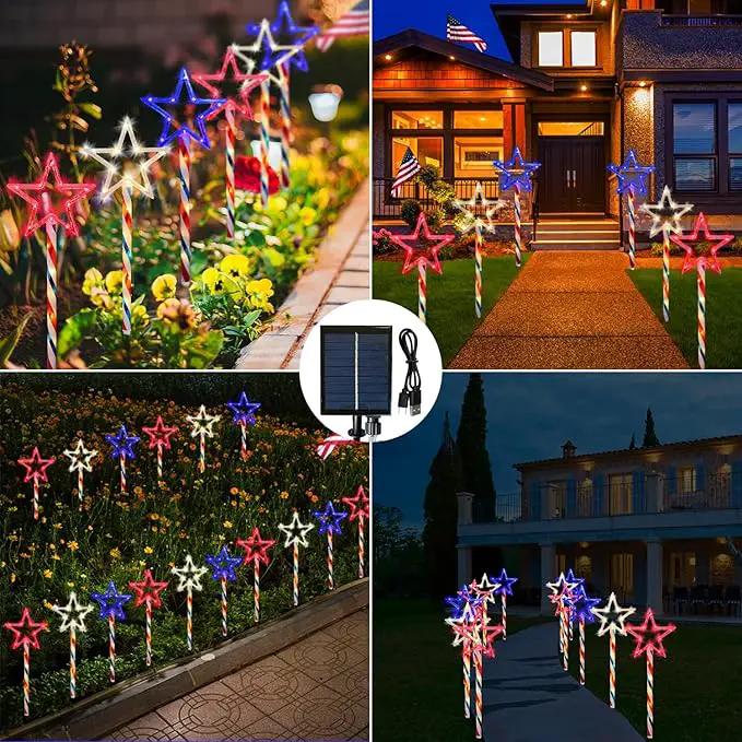 4th of July LED Big Star Pathway Lights Patriotic Lights Outdoor, for Memorial Day Independence Day Any Patriotic Decorations, 8 Mode Remote Control Solar Powered(2 Pack, 180 LED) by GreenHaven Gardens