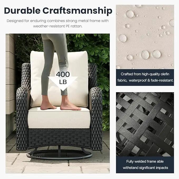 7 Pieces Outdoor Patio Furniture Sets with Rocking Swivel Chairs with 6-inch Thick Cushion and Fire Pit Table for Deck Lawn by GreenHaven Gardens