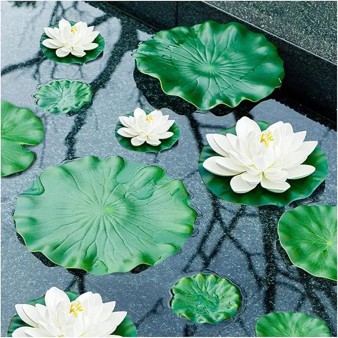Lily Pad for Ponds, 9 PCS Artificial Lotus, Realistic Water Floating Foam Lotuses Fake Lily Pad for Home Garden Patio Pond by GreenHaven Gardens