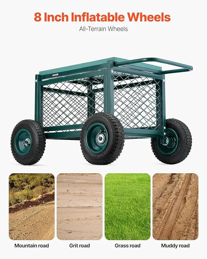 VEVOR Rolling Garden Cart with Seat, Metal Rolling Garden Work Seat with Wheels, Supports up to 400 LBS, Heavy Duty Gardening Cart Scooter, Outdoor Wagon & Stool on Wheels for Lawn, Patio, Backyard by GreenHaven Gardens