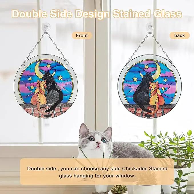 Cat Sun Catcher Stained Glass, 6 * 6inches Suncatcher for Window, Cat and Dog Patterns Sun Catcher Glass,Cat Mom Gifts by GreenHaven Gardens