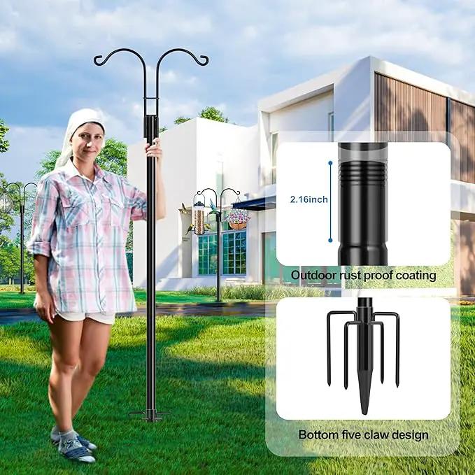 Ottsuls Bird Feeder Pole, 2 Pack 108 INCH Double Shepherds Hooks for Outdoor, Garden Pole with 5 Base Prongs Heavy Duty Planter Hooks for Hanging Plant Baskets, Lantern, Hummingbird Feeder by GreenHaven Gardens