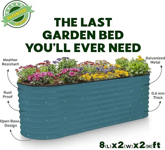 Galvanized Raised Garden Beds Outdoor // 8×2×2 ft Planter Raised Beds for Gardening, Vegetables, Flowers (Turquoise) // Large Metal Garden Box // Patented Tool-Free Design by GreenHaven Gardens