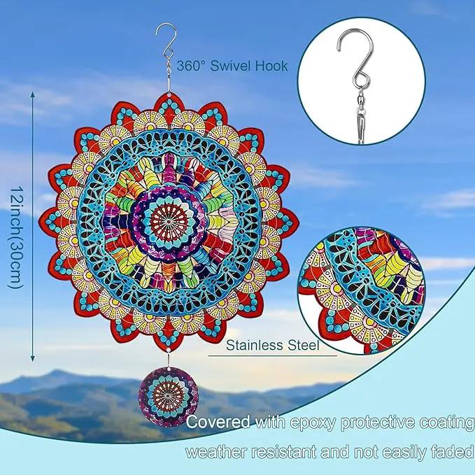TUOKING Mandala Wind Spinners Outdoor Metal 3D Hanging Art Wind Spinner 12 Inch Stainless Steel for Yard and Garden Decoration Worth Gift for Women by GreenHaven Gardens