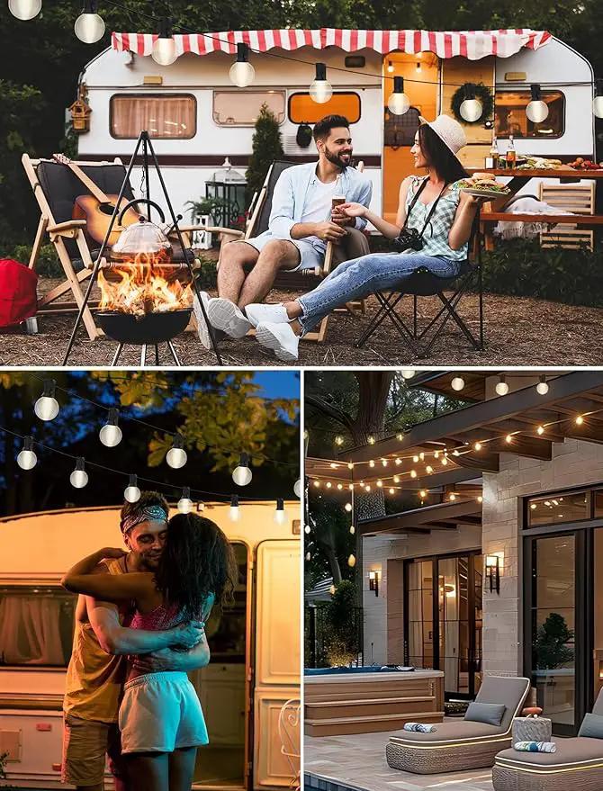 25FT Frosted White Lights G40 Globe Outdoor String Lights Patio Lights with 25 Frosted White Globe Bulbs - Black Wire by GreenHaven Gardens