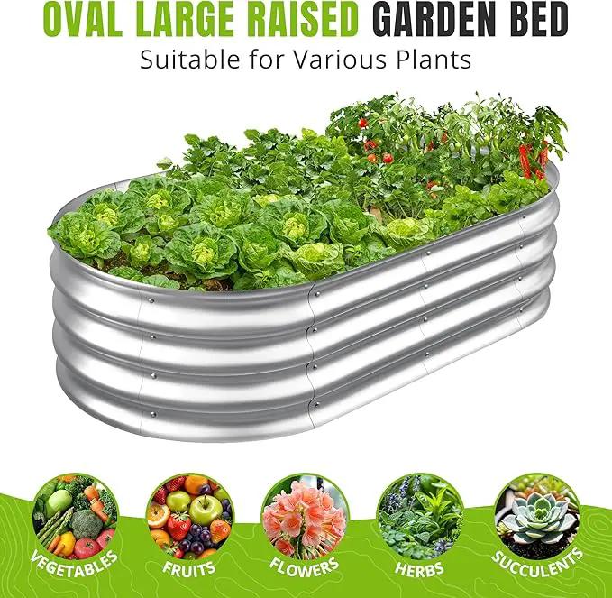 Sponvatt Raised Garden Bed - Outdoor Galvanized Raised Garden Bed Planter Boxes, Large Oval Metal for Gardening Planter Box Kit,Suitable for Vegetables,Herbs (Silver, 8x4x1 Ft) by GreenHaven Gardens