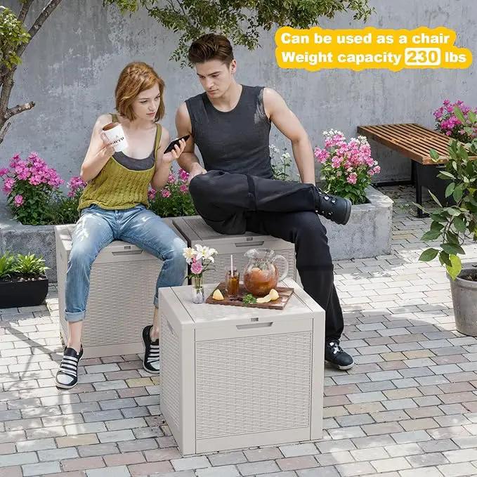 31 Gallon Outdoor Storage Box – Waterproof Deck Box for Garden & Patio,Light Brown by GreenHaven Gardens