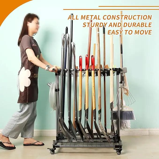 garden tool organizer metal Garage Storage Holder storage large long lawn tools heavy duty tool rack sturdy yard cart yard tool organizer for garage by GreenHaven Gardens