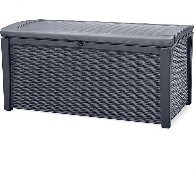 Keter Outdoor Storage Deck Box for Patio, Backyard & Garden, Borneo, 110 Gal, Grey - Lockable, Organizing, and Waterproof Plastic Container Bench by GreenHaven Gardens