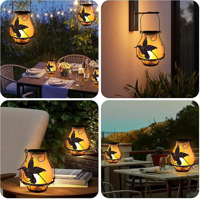 Solar Lanterns, Hanging Outdoor Lantern with Hummingbird LED Flickering Flameless Candles, Solar Lanterns Outdoor Waterproof for Table Party Decorative Yard Pathway (Hummingbird) by GreenHaven Gardens