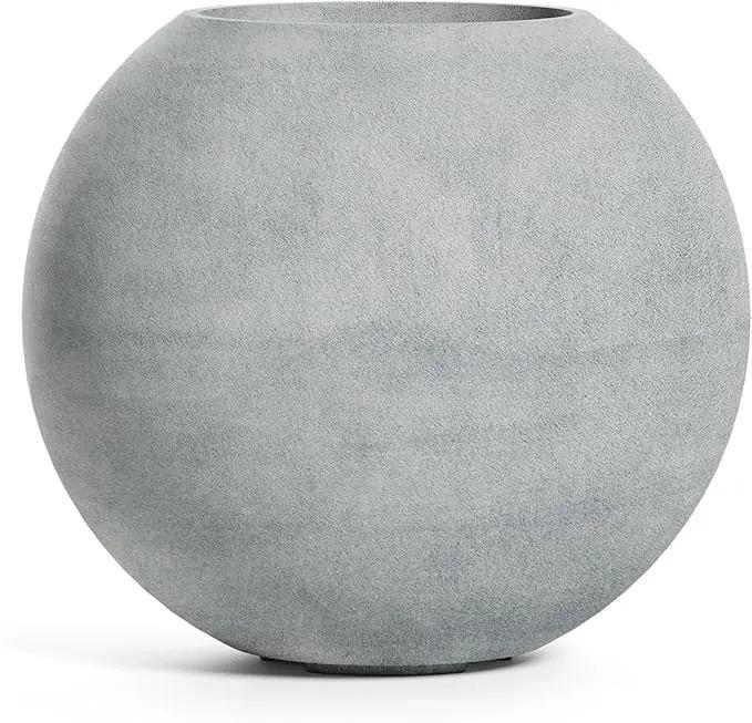 Orbo Large Planter – Fiberglass Indoor/Outdoor and Weather-Resistant Globe Planter (Concrete Stone, 35.4" D x 31.3" H) by GreenHaven Gardens