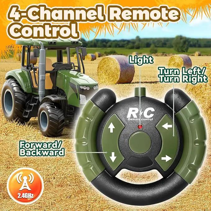 Remote Control Tractor with Trailer - Farm Toys Set Including Animals, Fruits, Vegetables, and Farmer Figures, Toddlers Farm Vehicle Toys for 3 4 5 6 7 8 9 Year Old Boys Girls Birthday Gifts by GreenHaven Gardens