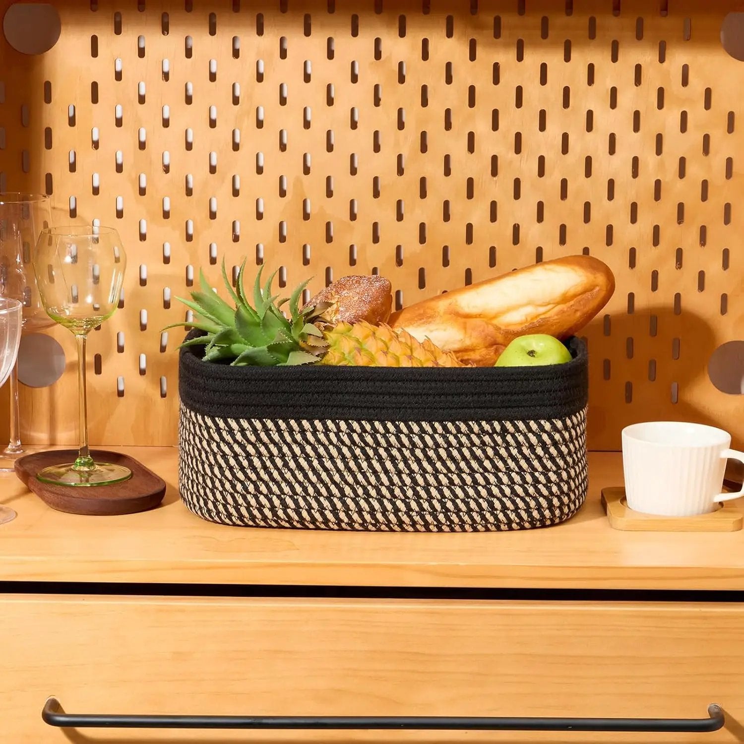 Small Storage Baskets for Organizing | Closet Organizer Bins | Shelf Toy Basket | Woven Rope Baskets | Cube Decorative Box | Shallow Basket | 13x8.5x5.1” | 3 Packs Black Brown by GreenHaven Gardens