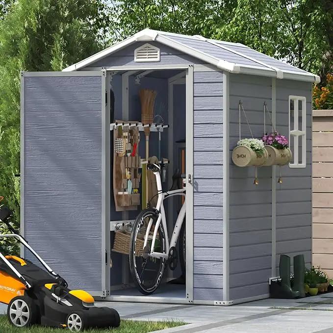 Aoxun 4'x6' Resin Outdoor Storage Shed Utility Tool Shed Storage House, Multi-Purpose Utility Tool House Applicable for Bike, Clutter Storage for Backyard, Patio - Gray by GreenHaven Gardens
