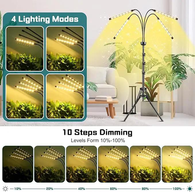 Grow Lights for Indoor Plants Full Spectrum with 15-63 inches Adjustable Tripod Stand Plant Light with 4/8/12H Timer with Remote Control by GreenHaven Gardens