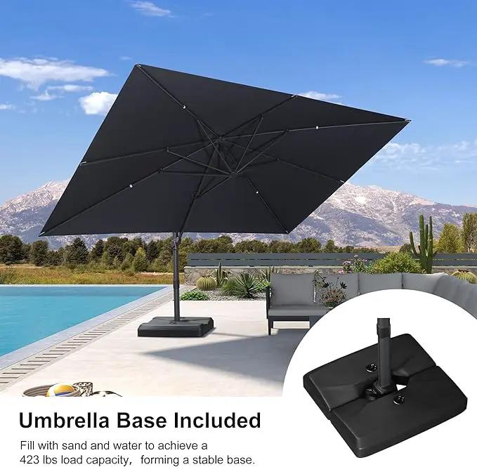 PURPLE LEAF 10' × 13' Patio Cantilever Umbrella with Base Outdoor Rectangle Adjustable Offset Umbrellas with 360-degree Rotation and 8 Heavy Duty Metal Ribs for Garden Deck Pool Grey by GreenHaven Gardens
