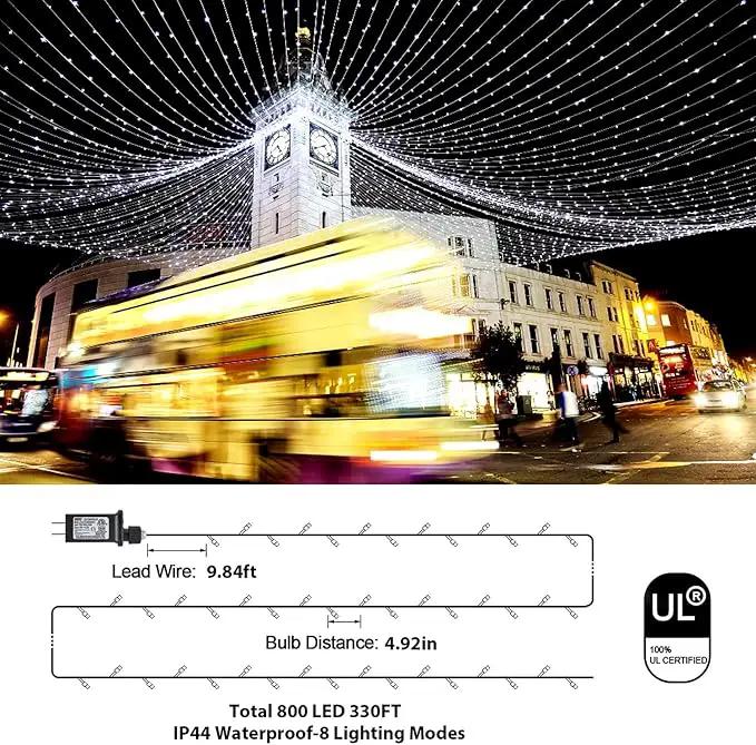 Outdoor Christmas String Lights, 800LED 330FT White Fairy Lights, 8 Mode Plug in Waterproof Indoor Outdoor Decor Lights for Bedroom Christmas Thanksgiving Wedding Party Garden Yard Tree by GreenHaven Gardens