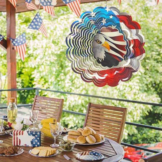 Wind Spinner - American Flag Eagle Wind Spinners, Hanging Wind Sculptures, 12in 3D Metal Birds Wind Catcher, Outdoor Garden Decor Yard Art Patriotic Decoration Eagle Gifts for Men Women by GreenHaven Gardens