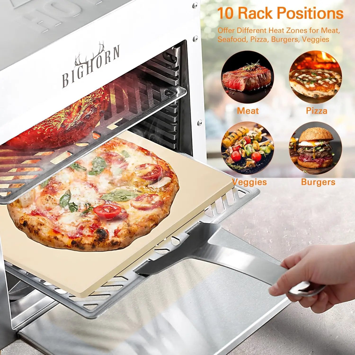 BIG HORN OUTDOORS 1500°F Small Infrared Propane Gas Grill – Portable Steak Broiler & Sear Station, Outdoor Salamander BBQ with Pizza Stone, Stainless Steel by GreenHaven Gardens