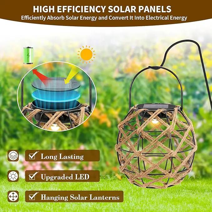HPC Decor 2 PK Solar Lanterns-Outdoor Waterproof, Hemp Rope, Hanging Outdoor, Round Lamp Boho Decor for Garden, Yard, Patio, Porch, Pathway. by GreenHaven Gardens