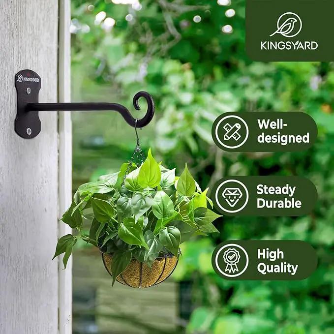 Kingsyard 2 Pack Wall Plant Hanger - Heavy Duty Metal Hanging Bracket Hooks for Hanging Plant Bird Feeders Lanterns Wind Chimes Indoor/Outdoor. Black by GreenHaven Gardens