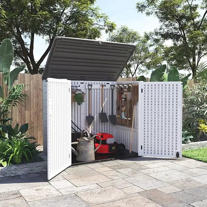 KINYING Larger Outdoor Storage Shed Weather Resistance, Horizontal Outdoor Storage Box Waterproof for Garden, Patios, Backyards, 48 Cu.ft Capacity for Garbage Cans, Lawn Mower, Garden Tools by GreenHaven Gardens