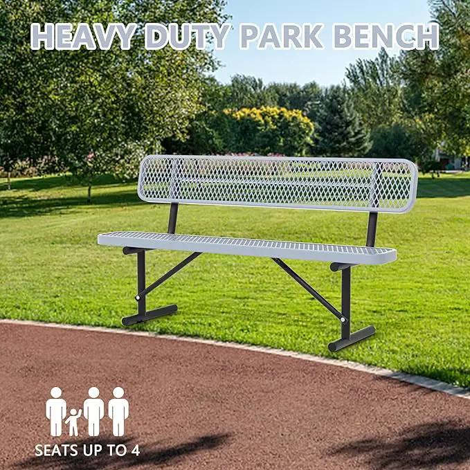 Heavy Duty Park Bench with Back Portable Frame, Outdoor Steel Bench with Backrest, Outdoor Park Bench Expanded Metal Mesh Bench for Lawn, Park, Deck, Garden, Patio, Porch, Black (Gray, 8FT) by GreenHaven Gardens
