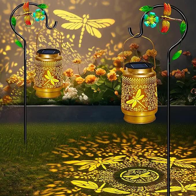 2 Pack Solar Lanterns Outdoor Waterproof,Dragonfly Solar Lights Garden Decor Gifts for Mom Women Grandma Decoration Outside for Yard, Patio,Backyard,Porch by GreenHaven Gardens