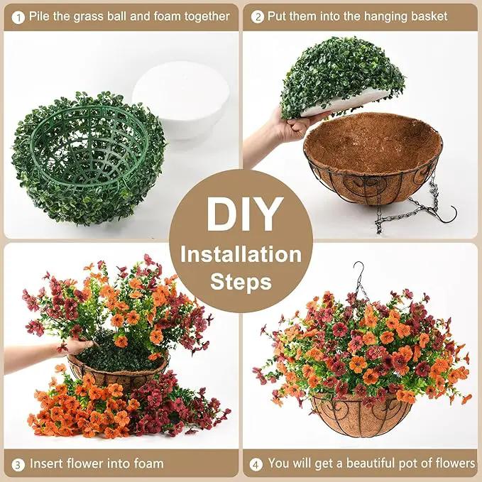 Artificial Fake Hanging Plants Flowers Basket, Faux Silk Daisy in Planter Realistic UV Resistant for Outside Home Patio Balcony Yard Spring Outdoor Decoration (Orange Brown) by GreenHaven Gardens