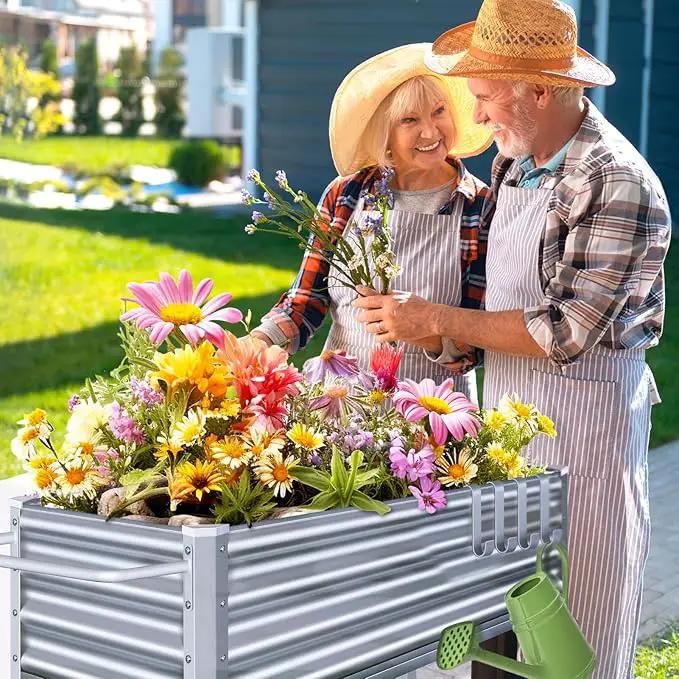 Galvanized Raised Garden Bed with Legs, Metal Raised Planter Box with Drainage Holes Outdoor Elevated Garden Bed on Wheels for Backyard, Patio, Balcony by GreenHaven Gardens