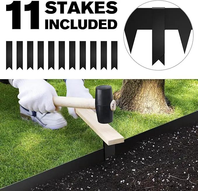 KOL Galvanized Steel Flexible Garden Lawn Edging, 10-Pack Black Metal Landscape Edging Strips - Heavy Duty Hammer-in Border with 11 Clips - 16-Gauge - 40" L x 4.5" H (33FT Total Length) by GreenHaven Gardens