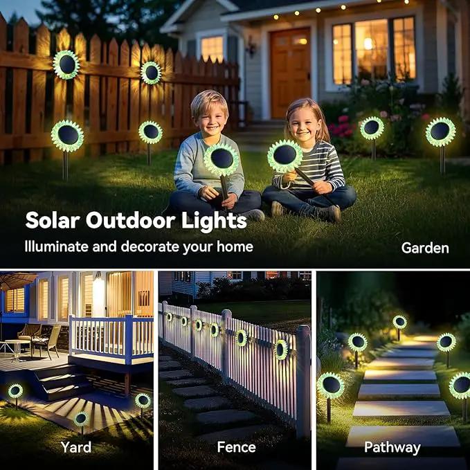 Hogni 6PK Solar Garden Lights, Ground Stake/Hang 2 in 1 Solar Sunflowers Outdoor Waterproof IP67, Outdoor Decor for Pathway Walkway Landscape Backyard Fence Decoration by GreenHaven Gardens