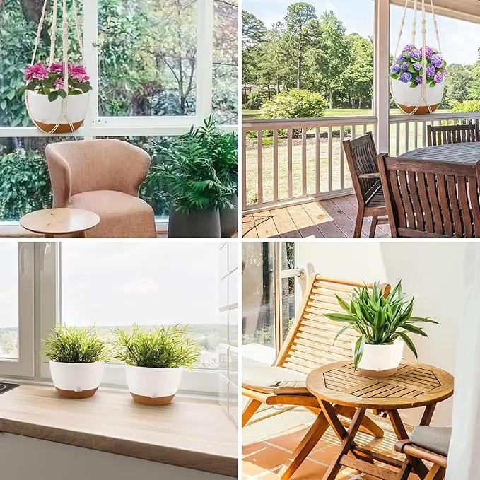 10 Inch Hanging Planter, 2 Pack Hanging Plant Self Watering Pot with Drainage Holes and Saucers, Hanging Baskets Flower Pots with Macrame Rope Hangers for Garden Home -White by GreenHaven Gardens