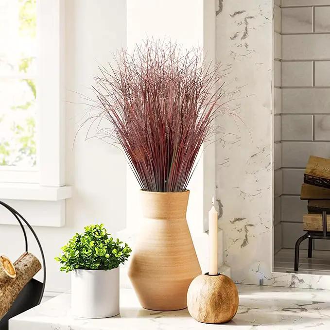 36Pcs Artificial Grass Plants, Faux Shrubs Wheat Grass, Artificial Tall Grasses Fake Plants for Outdoor Decor,Artificial Greenery Stems Weed for Room Indoor Home Decor（Red） by GreenHaven Gardens