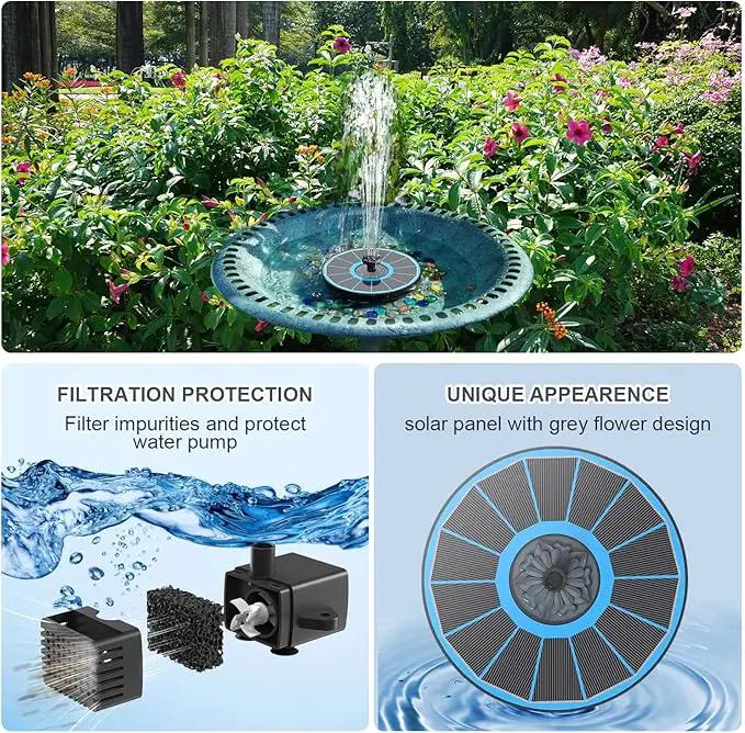 Solar Fountain Upgraded High Efficiency Glass Solar Panel, Solar Bird Bath Fountains with Flower No Battery,Solar Water Pump Fountain for Bird Bath Garden Small Ponds Outdoor Décor(Blue) by GreenHaven Gardens