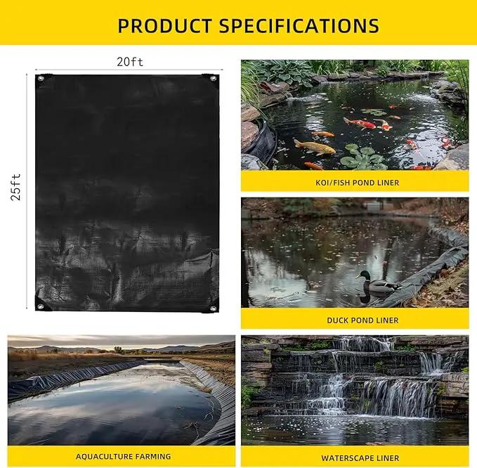 TEZONG Pond Liner,20x25Ft Pond Liners for Outdoor,28Mil PE Black Koi Fish Pond Liners,Reinforced Pond Underlayment for Ponds,Water Gardens,Waterfall, Stream, Fountains,Aquaculture,Agricultural by GreenHaven Gardens